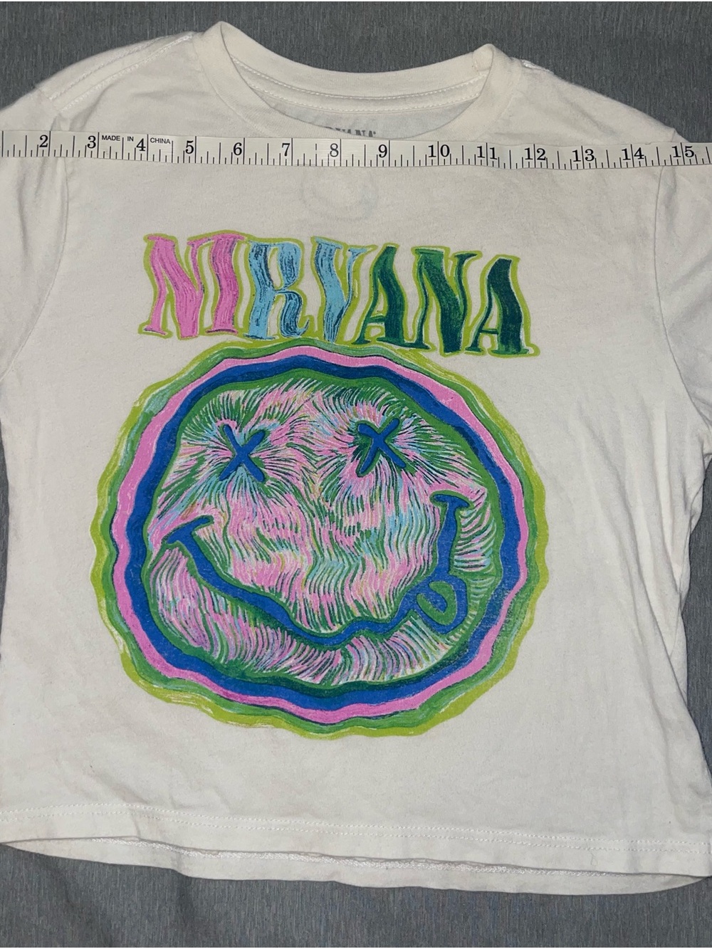 Discontinued Nirvana I’m So Happy Baby Tee XS Graffiti Colorful Urban Outfitters